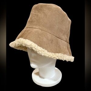 Y2K Tan and Suede Faux Bucket Hat Shearling  Unisex One Size